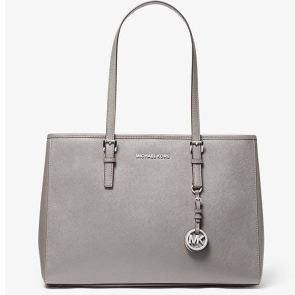 Michael Kors Saffiano Leather Jet Set Zip Silver - Picture 1 of 4